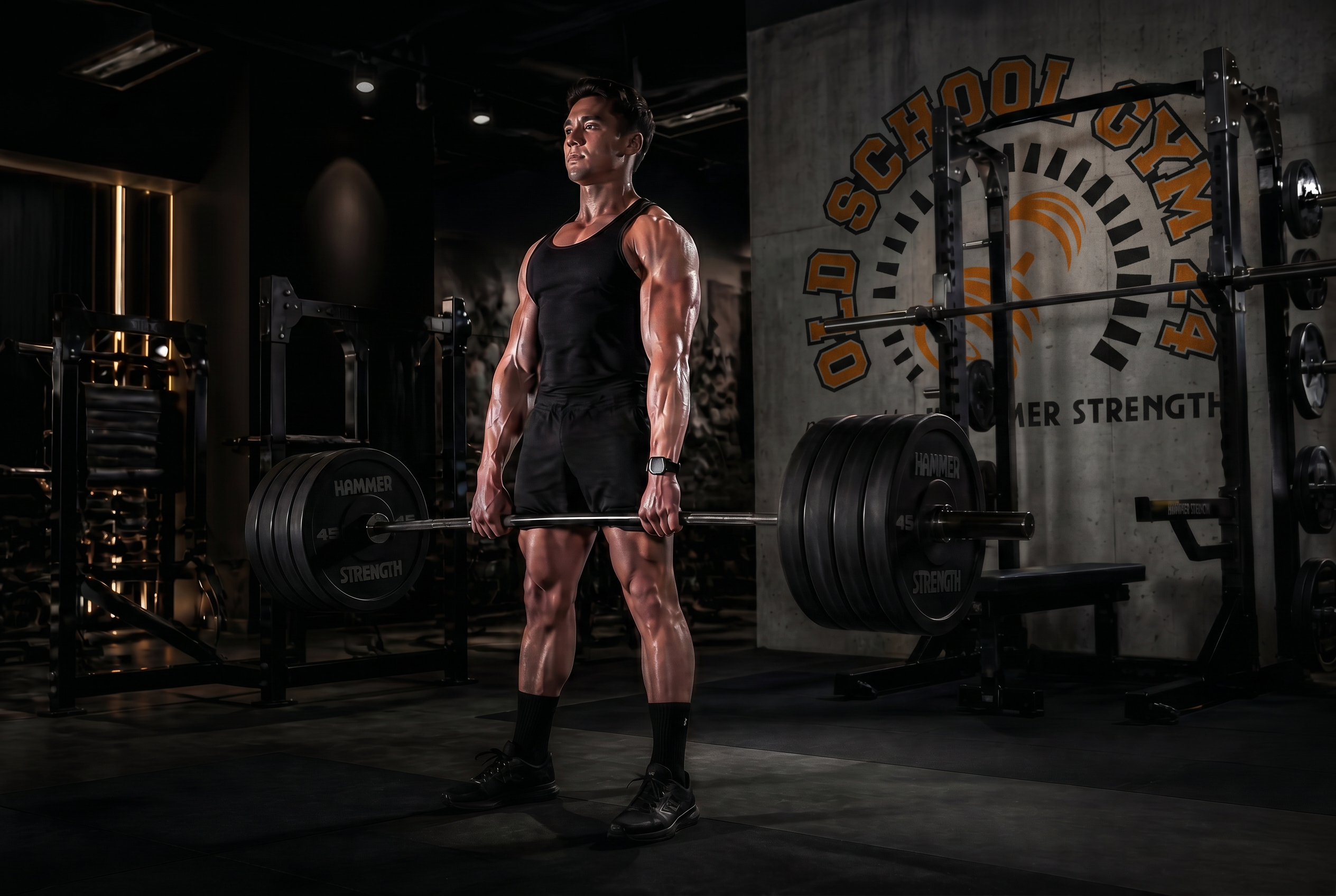 Athlet beim Kreuzheben in einem Premium Studio von OLD SCHOOL GYM 24